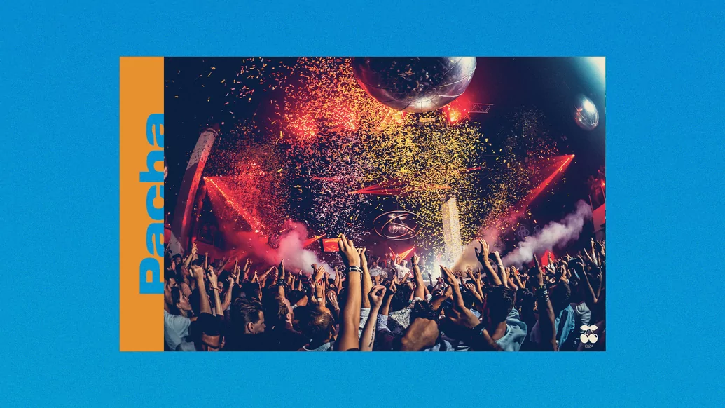 Photo of a crowd and confetti inside Pacha Ibiza