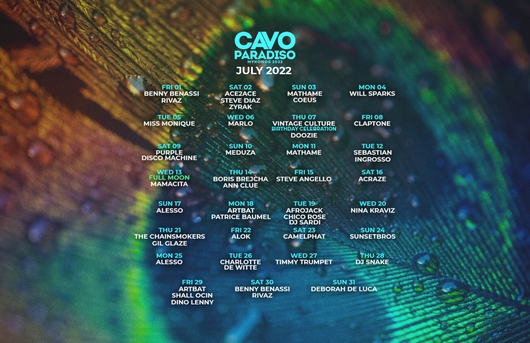Cavo Paradiso July 2022 line-up poster