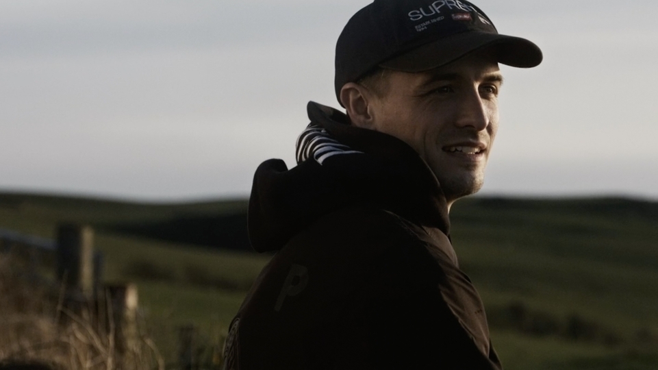 Screenshot of Ewan in the countryside in Ayr taken from his BBC documentary, Back Tae Ayr